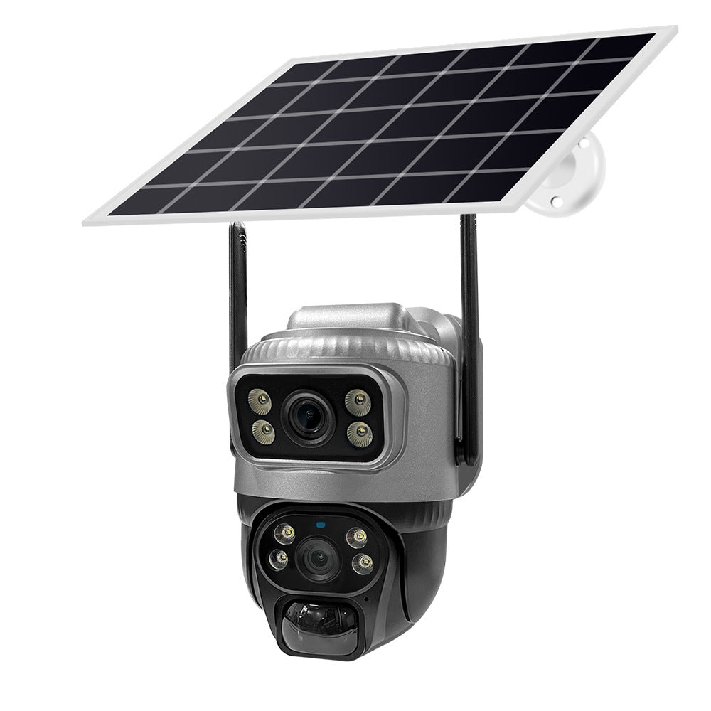 Telecamera solare 4G montata su parete esterna con staffa di supporto