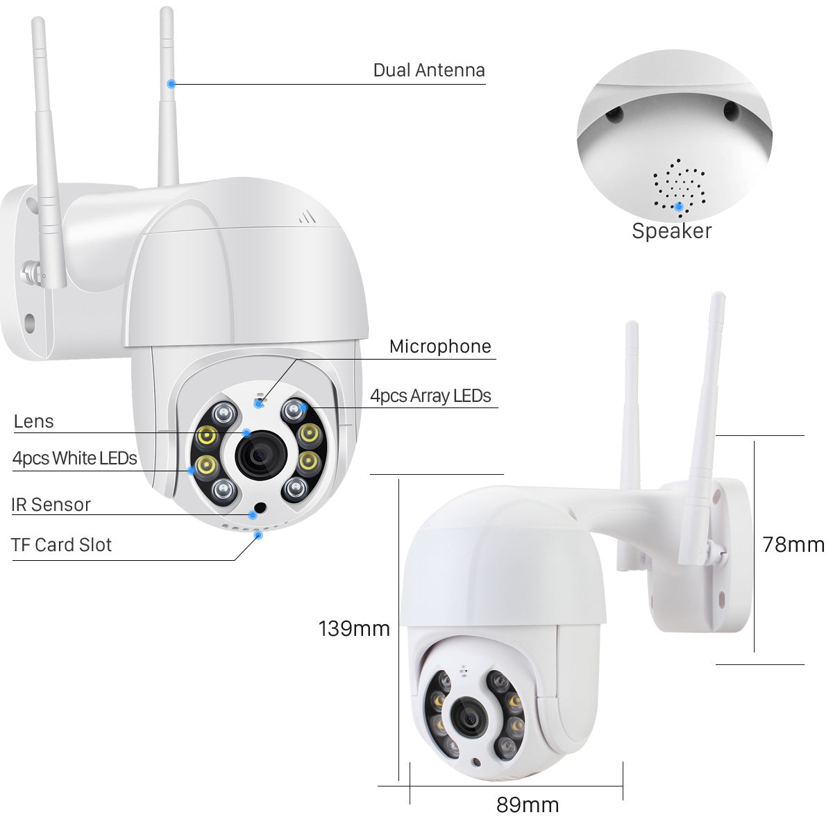 Telecamera PTZ vista laterale con corpo IP66 resistente alle intemperie
