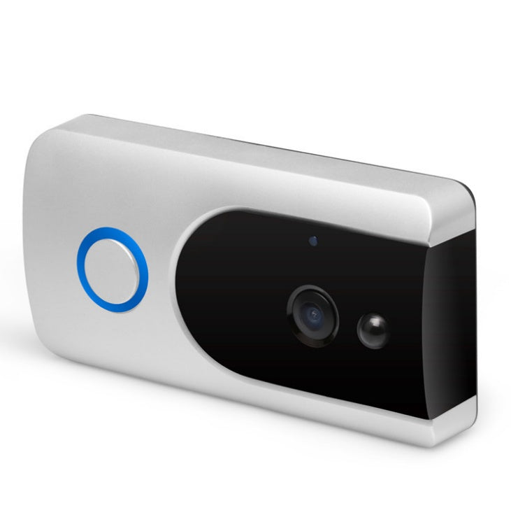 Telecamera di sicurezza MicroElgo con sensore e pulsante blu, design compatto per videosorveglianza domestica