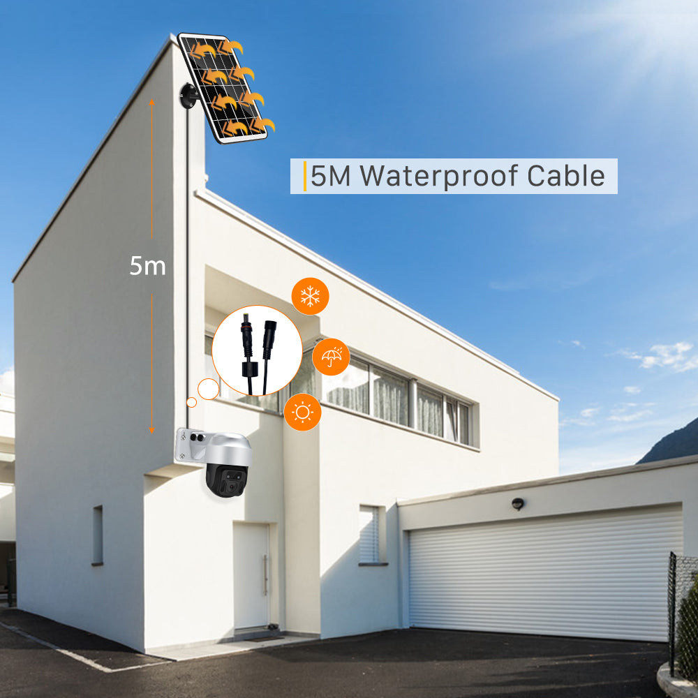 Telecamera di sicurezza esterna con pannello solare e cavo impermeabile da 5m per videosorveglianza domestica