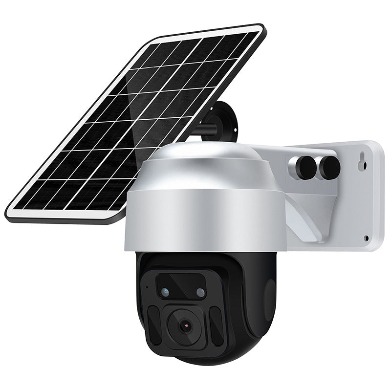 Telecamera di sicurezza esterna con pannello solare, ideale per videosorveglianza intelligente e autonomia energetica.