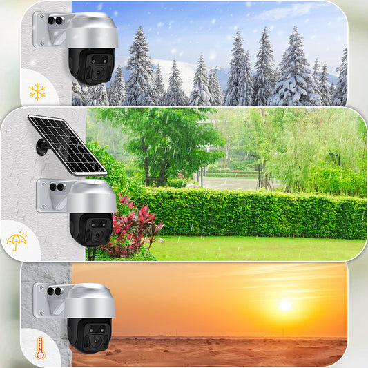 Telecamera di sicurezza esterna resistente al freddo, pioggia e caldo, con pannello solare per videosorveglianza all'aperto