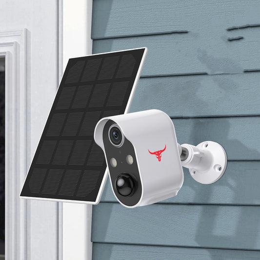 Telecamera WiFi da esterno senza fili con pannello solare, vista frontale