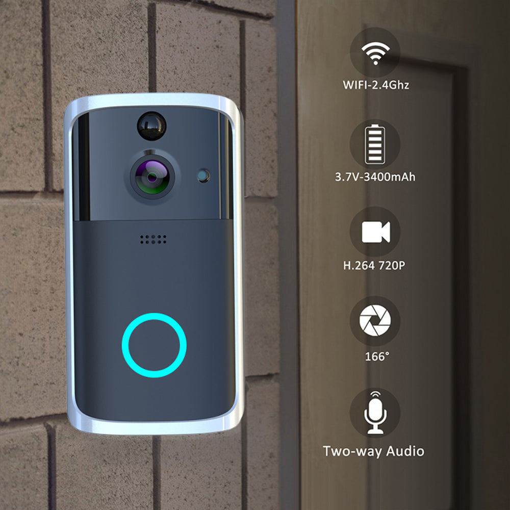 Campanello video intelligente con WiFi, batteria 3400mAh, angolo 166°, audio bidirezionale e video 720P