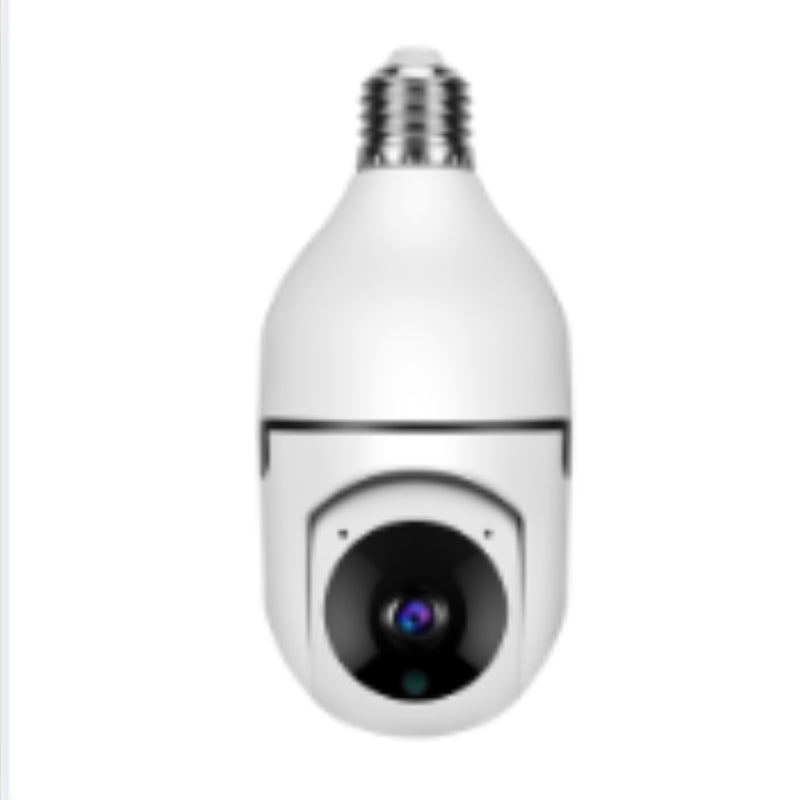 Telecamera di sicurezza a forma di lampadina con lente visibile, ideale per videosorveglianza domestica.