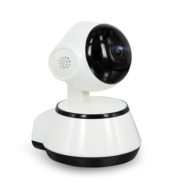 Telecamera di sicurezza interna con design compatto e lente nera, ideale per videosorveglianza domestica
