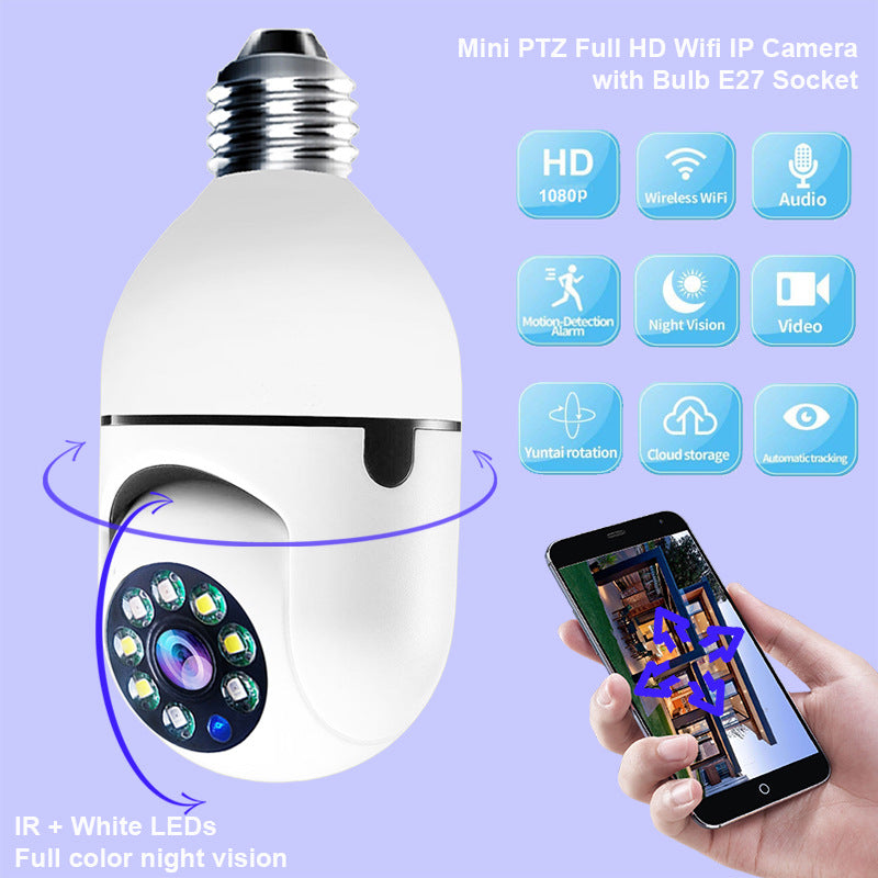 Telecamera di sicurezza Mini PTZ Full HD con LED IR, visione notturna a colori e connessione WiFi