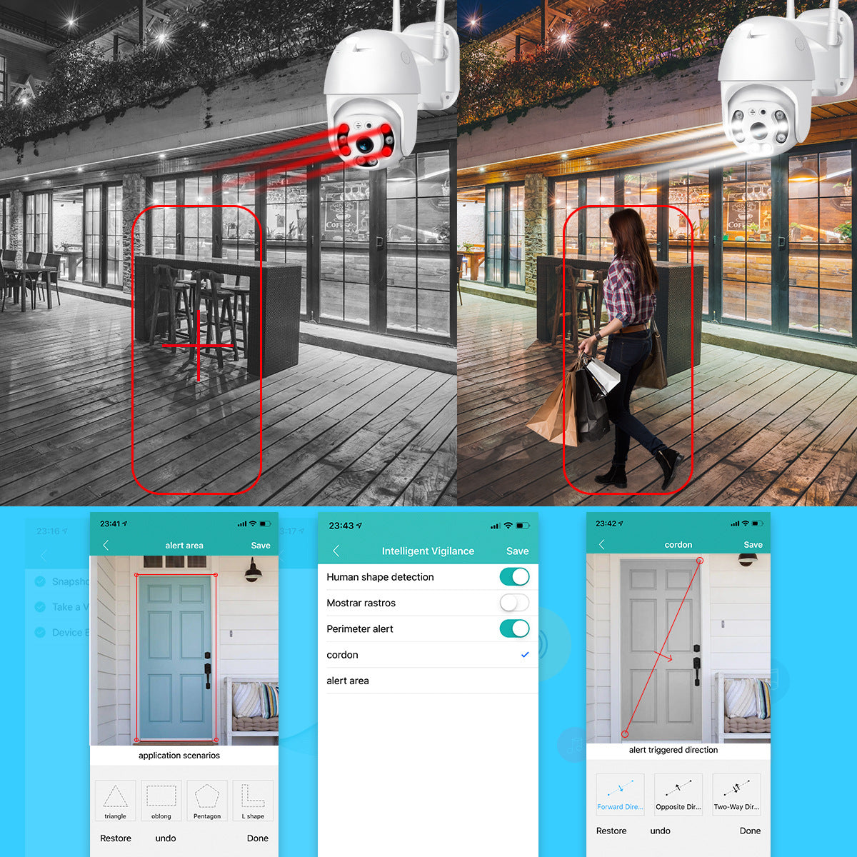 Telecamera WiFi da esterno vista dall'alto con snodo di rotazione