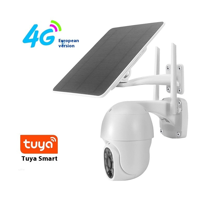 Telecamera solare versione 4G europea vista di lato con staffa a muro