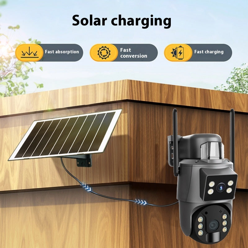 Telecamera solare da esterno vista laterale con staffa
