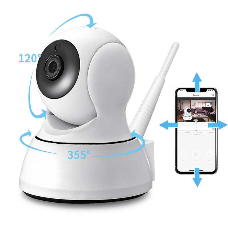 Telecamera WiFi 720P vista dall'alto con corpo bianco e LED a infrarossi