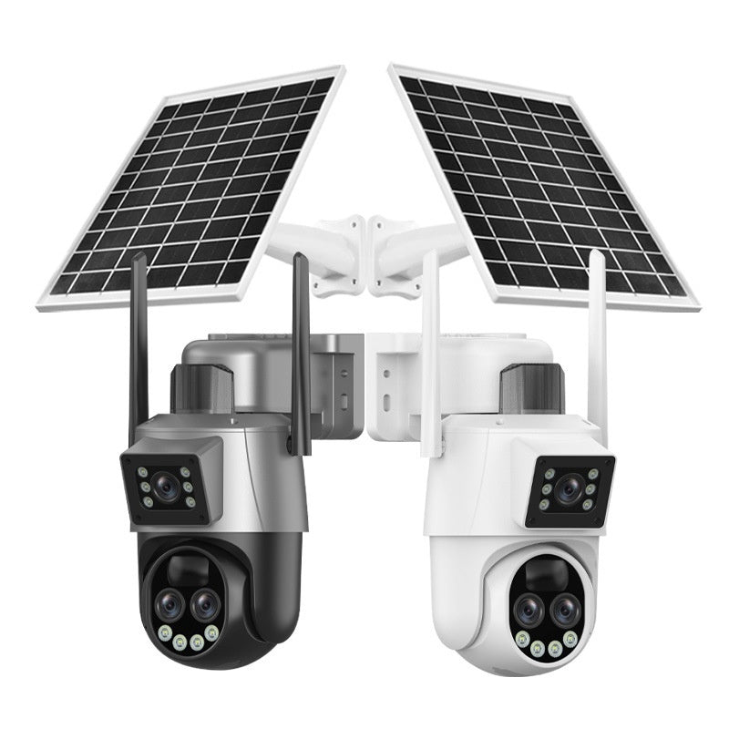 Vista posteriore del corpo della telecamera solare a doppio obiettivo