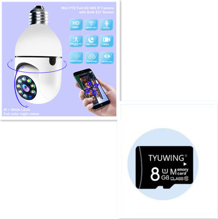 Telecamera di sicurezza MicroElgo a forma di lampadina con visione notturna a colori e scheda microSD da 8GB