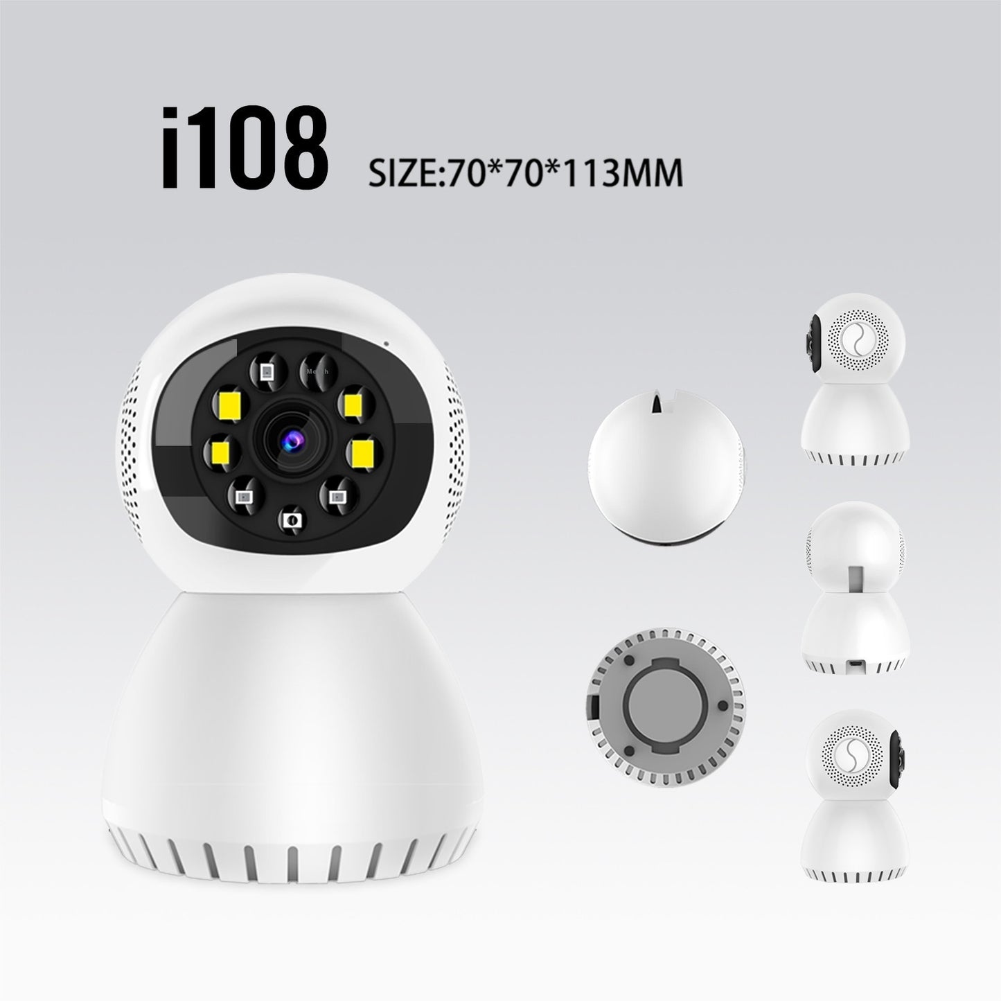 Telecamera WiFi dual band 1080P bianca, vista frontale con obiettivo da 12 mm