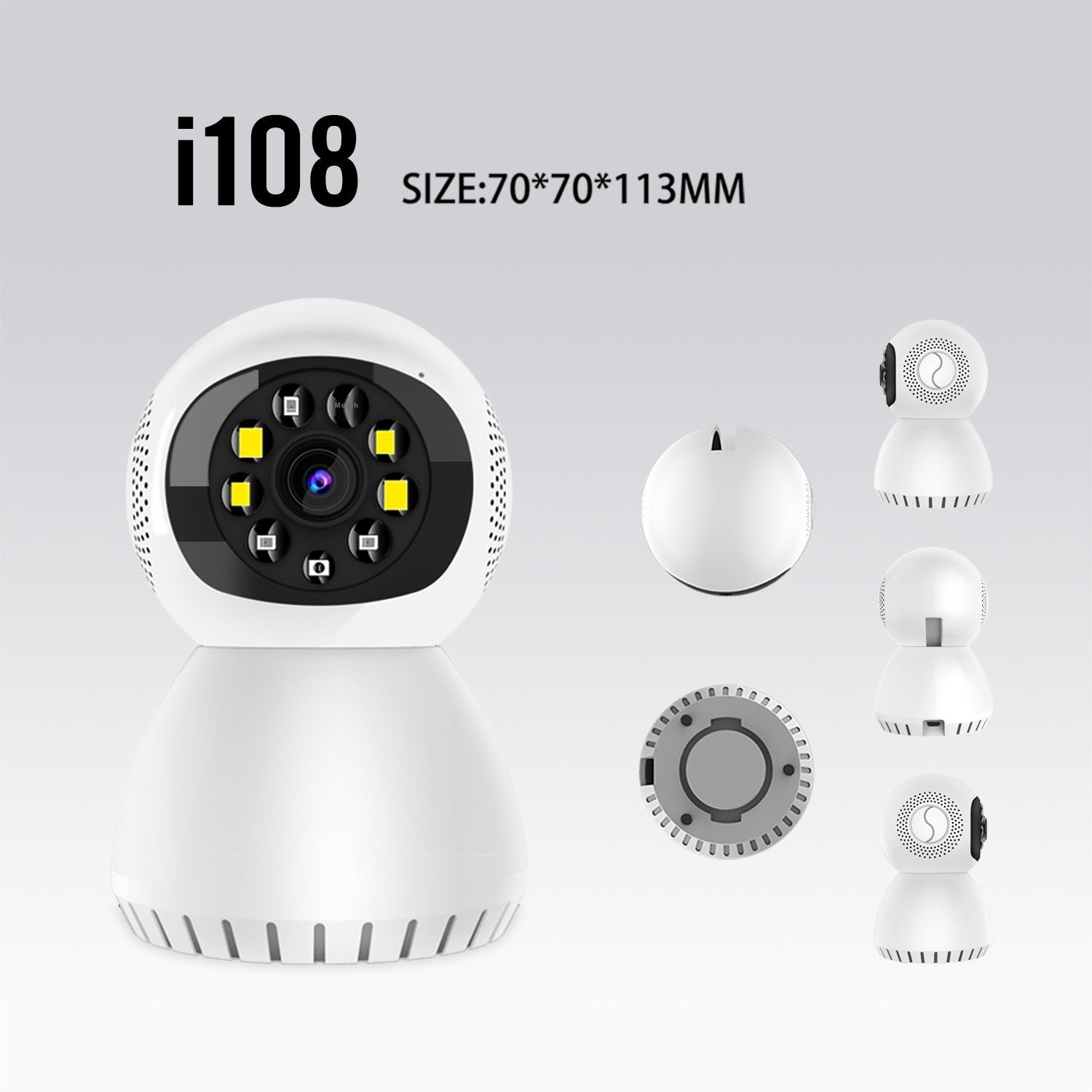 Telecamera WiFi dual band 1080P bianca, vista frontale con obiettivo da 12 mm