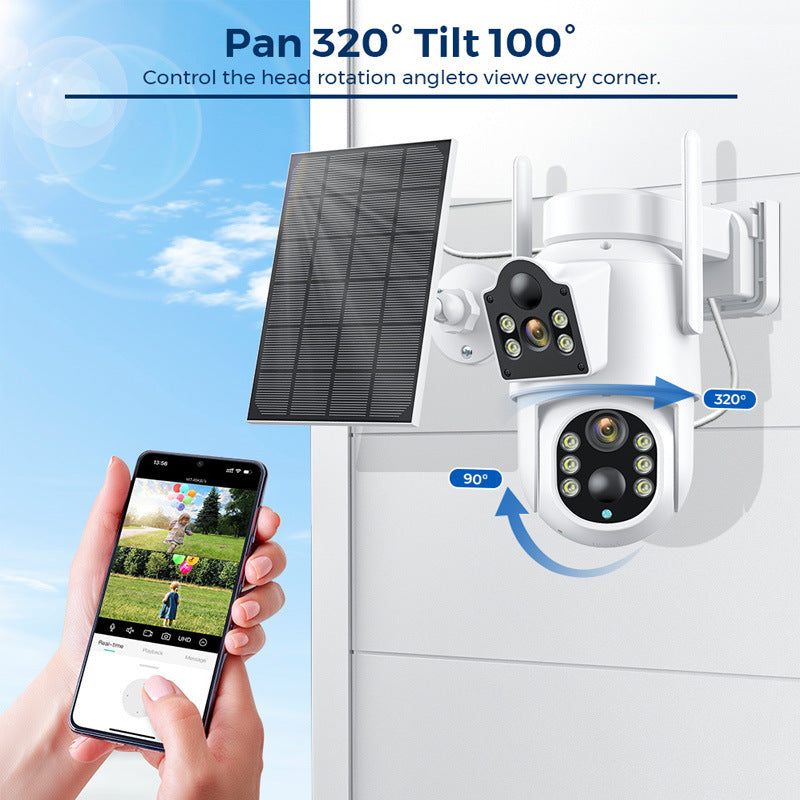 Telecamera WiFi solare da esterno 4 MP vista frontale