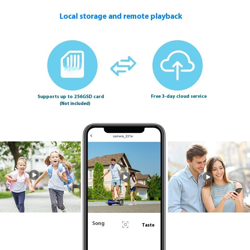 Registrazione su scheda microSD fino a 256 GB, non inclusa, e riproduzione da remoto sull'app