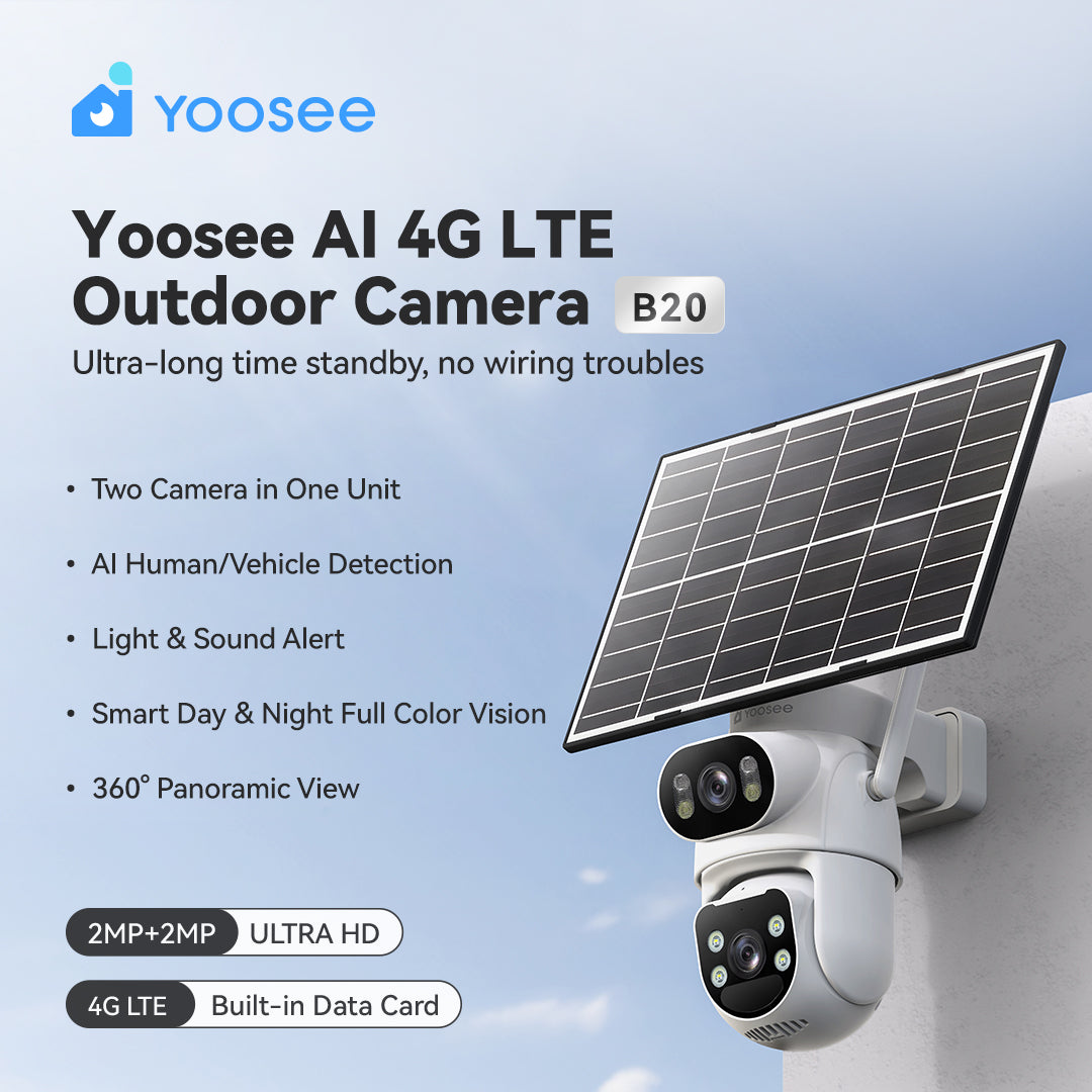 Telecamera 4G PTZ solare con doppio obiettivo, vista frontale
