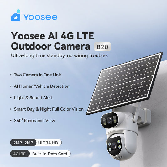 Telecamera 4G PTZ solare con doppio obiettivo, vista frontale