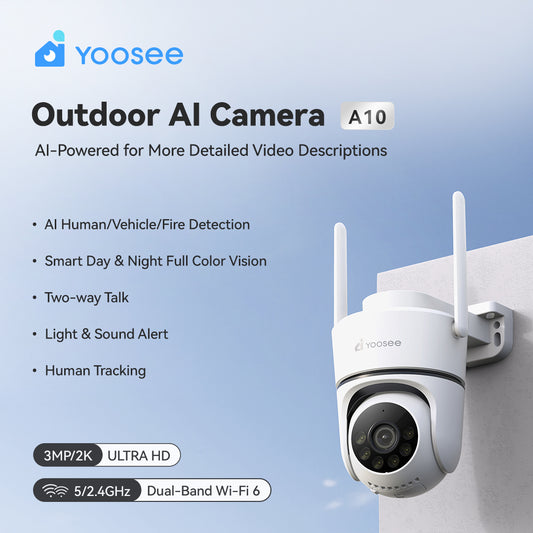Telecamera WiFi da esterno 2K vista frontale con obiettivo e LED